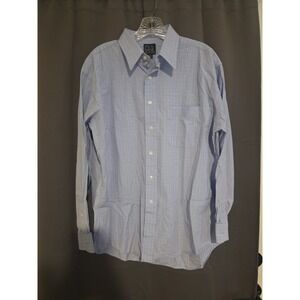 Jos A Bank Executive Collection Blue Plaid Dress Shirt, Men's 16 33, Long Sleeve